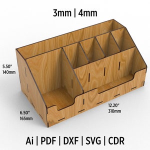 Pliki Desktop Organizer Laser Cut Svg, Dxf, Ai, Pdf, Cdr i Eps Format. Gotowe do cięcia. Kompatybilne z cięciem drewna i akrylu.