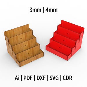 Desktop Display Stand Laser Cut Svg Files, 4 Shelves Display Stand Laser Cutting Files, Wooden Desktop Stand Svg Vectors