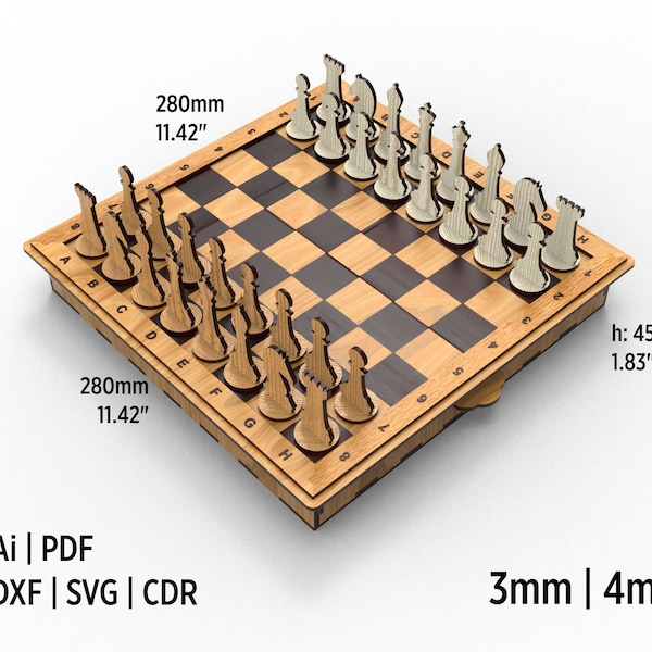 Chess Set Laser Cutting File, Board Game Svg Files Digital Download, Mind Game For Kids, Glowforce Ready Wood and Acrylic Cutting File