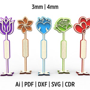 Twee gelaagde 5 bloemen decorontwerp Lasergesneden Svg-bestanden, vectorbestanden voor hout en acryl lasersnijden Cdr-, Dxf-, Eps-, Ai-, Svg- en Pdf-bestand