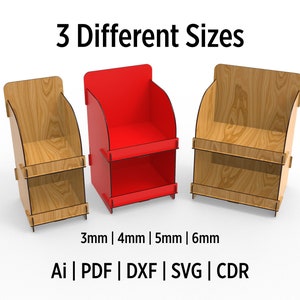 Displaystandaards in 3 verschillende maten SVG-bestanden voor presentatie, plank displaystandaard voor lasergesneden, vectorbestanden voor hout lasersnijden