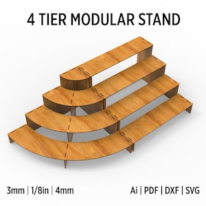 Modulaire displaystandaard 4 lagen rechte en afgeronde standaard Svg-lasergesneden bestanden, Svg-bestanden winkelstandaard, Indoor Plant Stand Svg-bestanden voor laser
