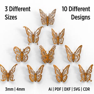3D Butterfly Bundle Laser Cut Files, Wooden Interlocking Butterfly, Home and Garden Decor Laser Cut Files, 3D Butterfly Art SVG Files