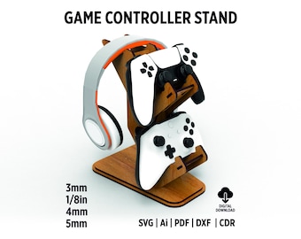 Dual Controller Stand with Headphone Holder Stand Svg and Dxf Laser Cut Files