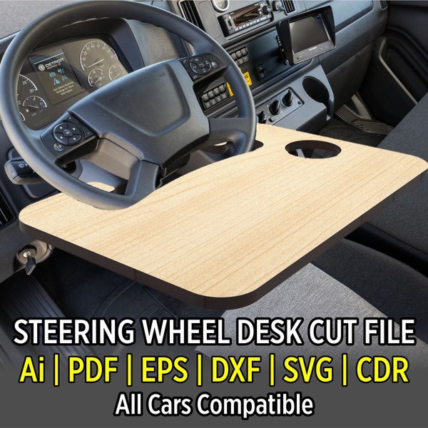 Auto Steering Wheel Desk Drawing File for CNC and Laser Cutting. Useful For Laptop, iPad, Tablet and Eating. Hook on steering wheel