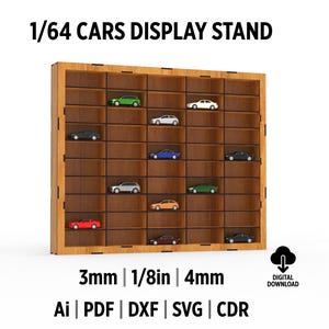 50 stuks 1/64 auto's displaystandaard rek Svg, Dxf Vectorel-tekeningbestanden voor lasergesneden, diecast collectieplank, modelauto displaystandaard