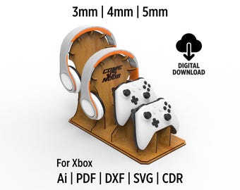 Soporte para dos controladores con soporte para dos auriculares (archivos SVG y DXF cortados con láser)