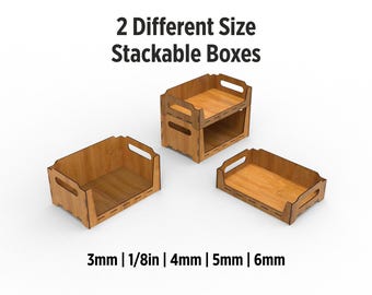 Stackable Storage Box Laser Cut Files, Wooden or Acrylic Box Vectore Files, Set Of 2 Different Sizes, Wooden DIY Project