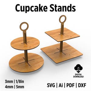 Cake and Snack Stand Laser Cut Svg Files for Glowforge and Cricut, Rounded And Square Wooden Shelf Display Stand