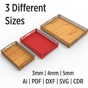 Fancy Dienblad Svg- en Dxf-bestanden - 3 verschillende maten - Lasergesneden bestanden - Decoratief dienblad Svg- en Dxf-tekeningbestanden
