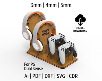 Soporte para dos controladores con soporte para dos auriculares (archivos SVG y DXF cortados con láser)