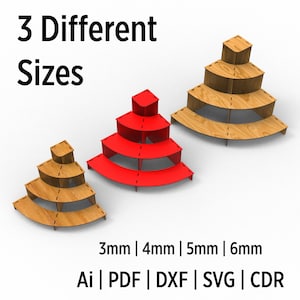 3 verschillende formaten modulaire ronde displaystandaard met 4 planken, lasergesneden ontwerpbestanden in SVG- en vectorformaat