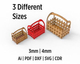 3 Different Sizes Basket SVG Files For Laser Cutting - Garden Fence Design