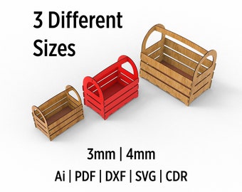 3 Different Sizes Wooden Or Acrylic Basket File SVG Files For Laser Cutting