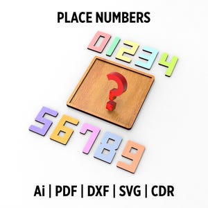 Sifferpussel Dxf- och Svg-filer för laserskärning, Montessori-siffrorpusselbrädspel för utbildning digitala nedladdningsfiler