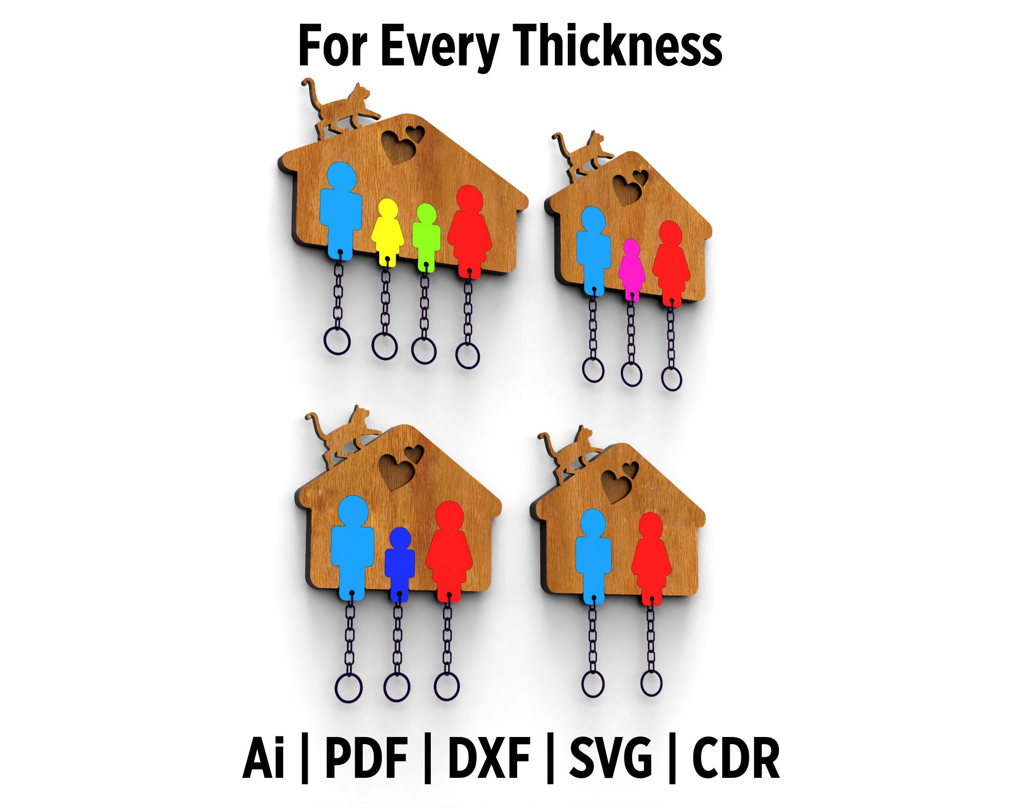 Family Key Holders, Wall Keychain Set with Kids and Parents - DIY Keychain Set for Home