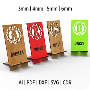 26 lettere incluse Supporto per telefono personalizzato Supporti file SVG per taglio laser - Facile montaggio e visualizzazione elegante - File di taglio laser per supporto per telefono fai da te