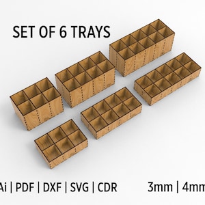 Gridfinity Tray Organizer, découpe laser fichiers Svg et Dxf Glowforge ready, lot d'organisateurs de bureau, organisateur de produits matériels