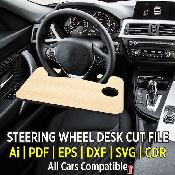 Auto Steering Wheel Desk Drawing File for CNC and Laser Cutting. Useful For Laptop, iPad, Tablet and Eating. Hook on steering wheel