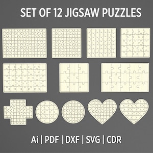 Puzzel Svg-bundel - lasergesneden puzzel sjabloon Svg, Jigsaw Svg, dxf-bestanden voor Cricut, Glowforge - digitale download