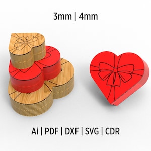 Caja de regalo cortada a láser en forma de corazón en 3 tamaños diferentes, archivos SVG y DXF, archivos láser para caja de regalo de San Valentín, archivos para dibujar una caja de joyería