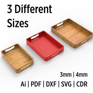 File SVG e DXF per vassoio di portata arrotondato - 3 diverse dimensioni - File tagliati al laser - File di disegno SVG e DXF per vassoio arrotondato