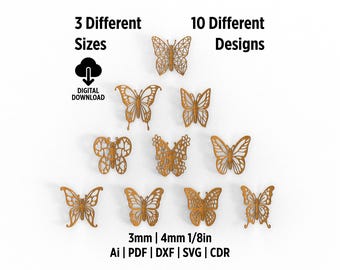 Paquete de mariposas 3D cortadas a láser, mariposas entrelazadas de madera, archivos cortados a láser para decoración del hogar y el jardín, archivos SVG de arte de mariposas 3D