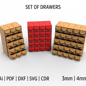 Ensemble de tiroirs de rangement de bureau, fichiers de découpe laser Svg de différentes tailles, idées d'organisation de bureau, boîtes de rangement empilables de plusieurs tailles