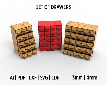 Desktop Storage Drawer Set Svg Laser Cutting Files With Different Sizes, Desk Organization Ideas, Stackable Storage Boxes In Multiple Sizes