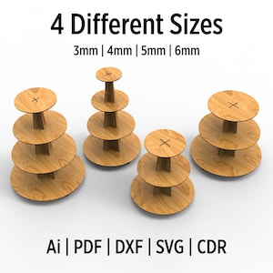 4 archivos SVG de soporte de exhibición redondeado cortado con láser de diferentes tamaños para Glowforge y Cricut, estante de exhibición de madera, exhibición de artesanías y mercadería