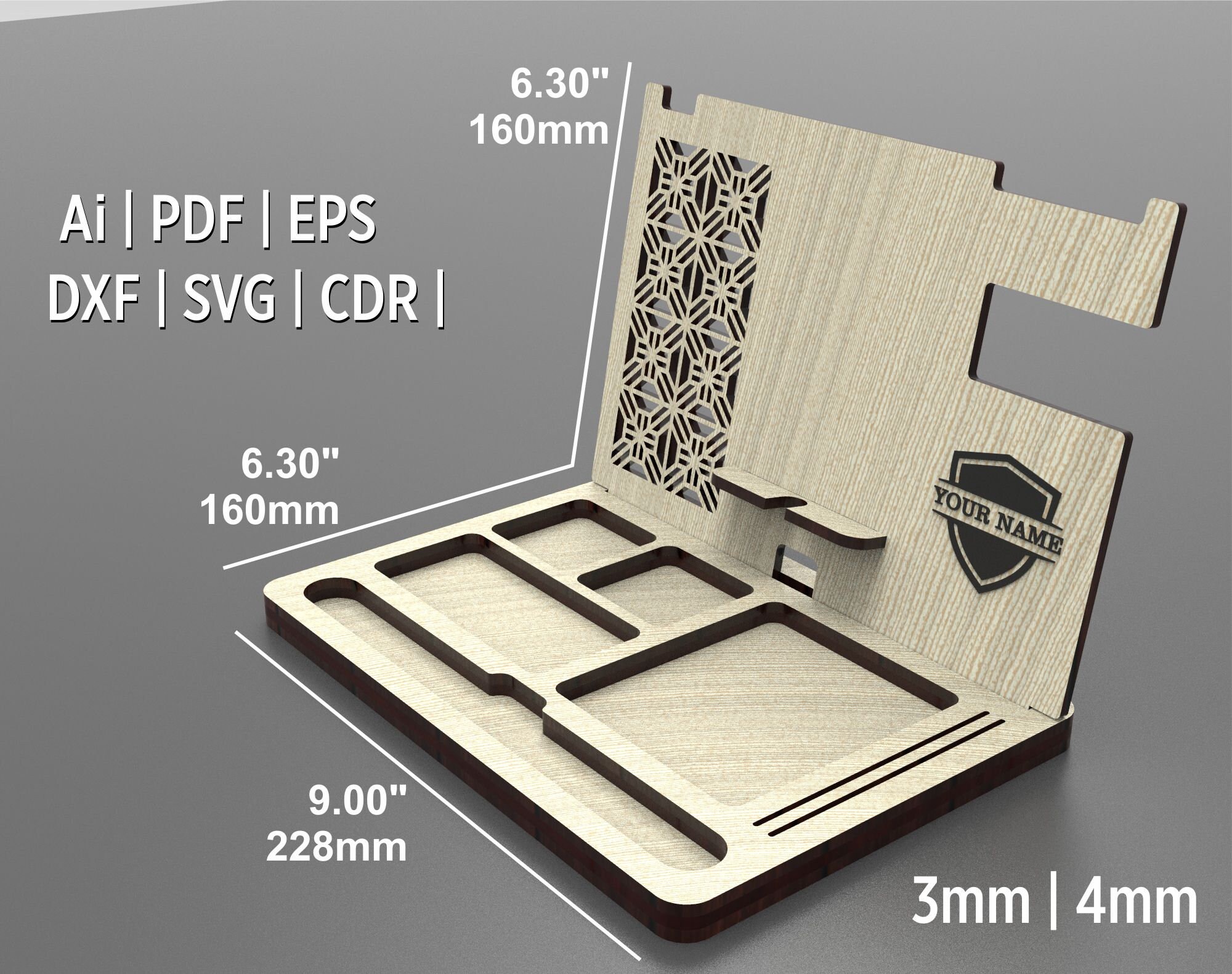 Small Organizer for Desktop / Design for Wood Shelf / Vectors for Laser Cut  / Shelf for Desk Objects / Laser Templates Dxf Dwg Ai Pdf Svg 