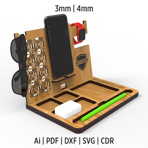 Desk Organizer Laser Cut Svg, Ai, Pdf, Eps, Dxf and CDR Files, Dock Station Files, Phone Holder Cut File, Vector Files For Laser Cutting