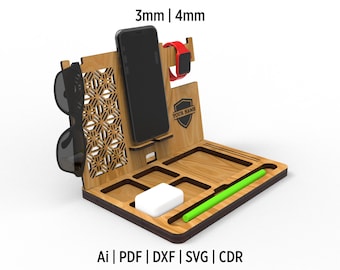 Desk Organizer Laser Cut Svg, Ai, Pdf, Eps, Dxf and CDR Files, Dock Station Files, Phone Holder Cut File, Vector Files For Laser Cutting