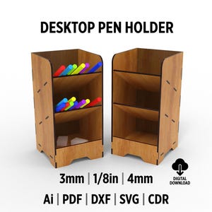 Porta-canetas de mesa, arquivos SVG cortados a laser para corte a laser, caixa porta-lápis para estudantes