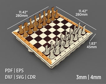 Schaakset lasersnijden bestand, bordspel Svg-bestanden digitale download, Mind Game voor kinderen, Glowforce klaar hout en acryl snijden bestand