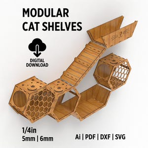 Modular Cat Wall Shelves, Cat Wall Trees SVG and Dxf Cutting Files For Laser Cut, Cat Wall Furnitures, Great Gift for Cat Lovers