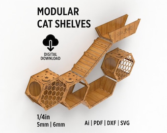 Estantes de pared modulares para gatos, árboles de pared para gatos (archivos SVG y DXF para corte láser), muebles de pared para gatos, un regalo ideal para amantes de los gatos.