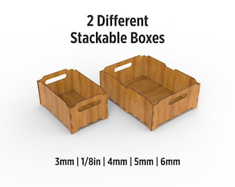 Stackable Storage Box Laser Cut Files, Wooden or Acrylic Box Vectore Files, Set Of 2 Different Sizes, Wooden DIY Project