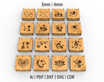 16 Different Decorative Gift Box Laser Cut Dxf, Svg, CDR, Ai, Pdf and Eps Files For Wood Cutting. Includes Jewelry Boxes With Lids.