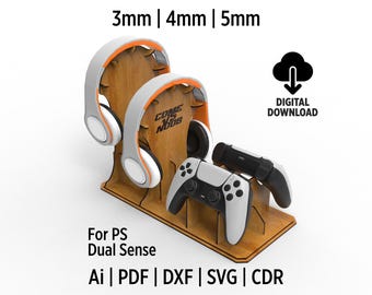 Soporte para dos controladores con soporte para dos auriculares (archivos SVG y DXF cortados con láser)