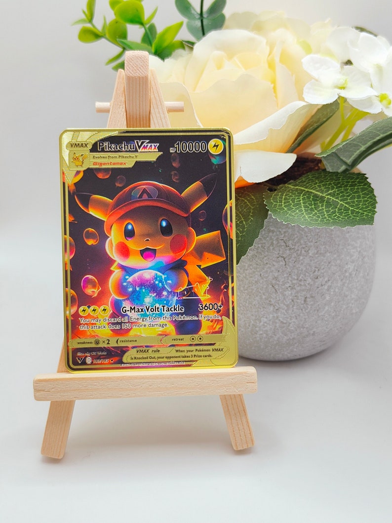 Pokemon Mario Pikachu VMAX 10000 HP // Gold Solid Metal Custom Card Etsy