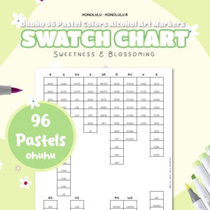 96 Ohuhu Swatches Pastels Alcol Marker / Ordine alfabetico dei nomi / Foglio Campione Pennarello Swatch Card stampabile / ordine alfabetico