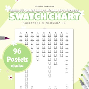 96 Ohuhu Swatches Pastels Alcol Marker / Ordine alfabetico dei nomi / Foglio Campione Pennarello Swatch Card stampabile / ordine alfabetico