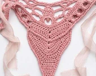 Unique Hand-Crocheted Silk Thong • Exclusive design • One-Of-a-Kind • XS