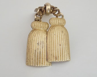Jaren '30 Kwastjejurkclip | Goudkleurige dikke ketting | Pin-broche | Vintage Art Deco mode-accessoires