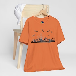 Night Spooky Graveyard Scene Shirt, Halloween Cemetery Spooky Season Gothic Horror Aesthetic top, Bella Canvas 3001, Scary Halloween tee