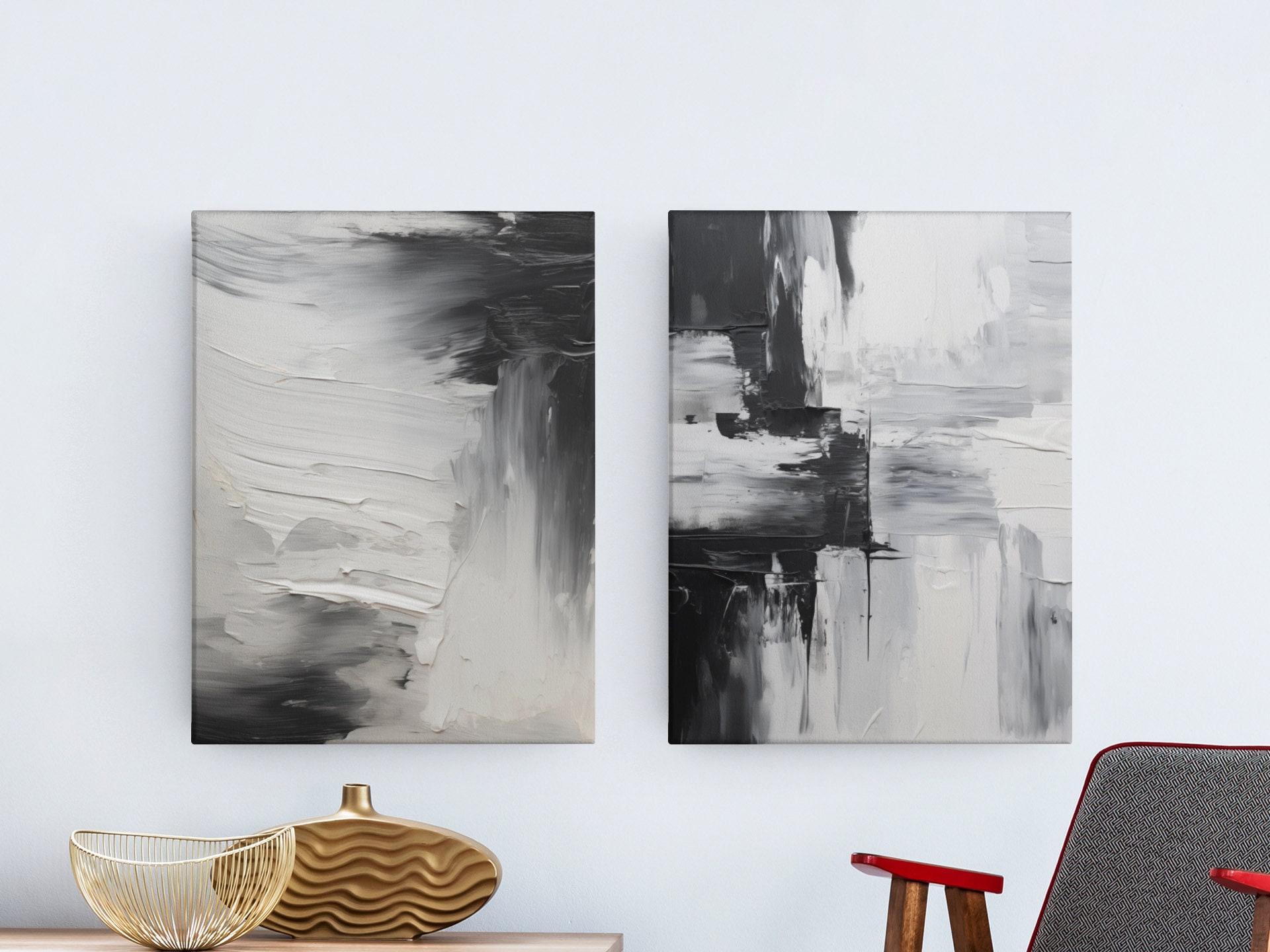 Set of 2 Black and White Abstract Art Prints | Minimalist Art Work for ...