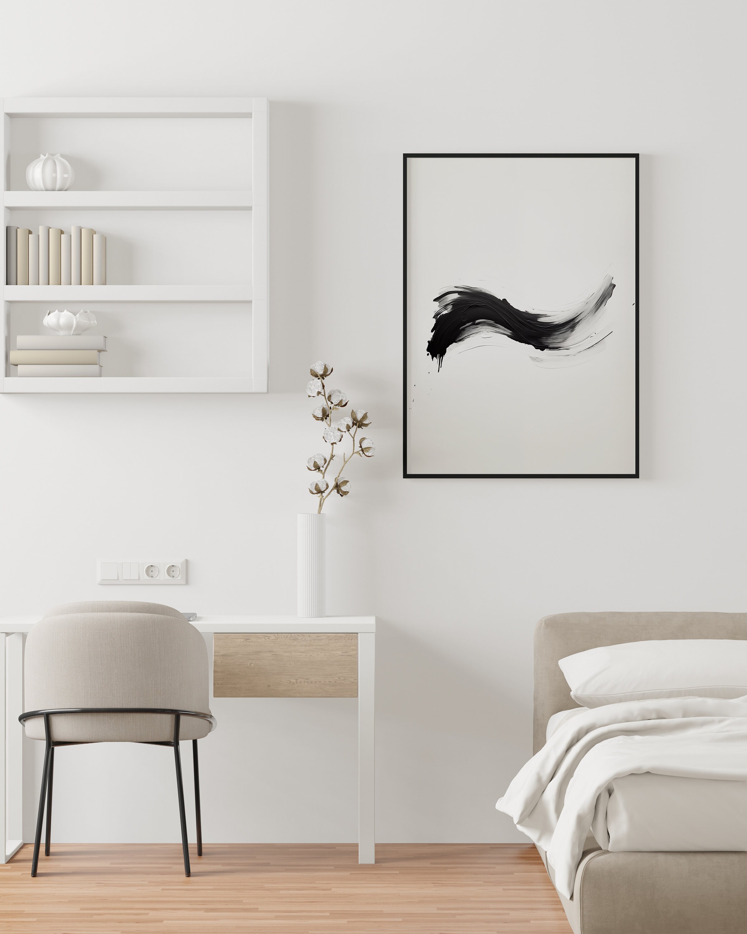 Black and White Abstract Brush Strokes Art Print (digital Download) - Etsy