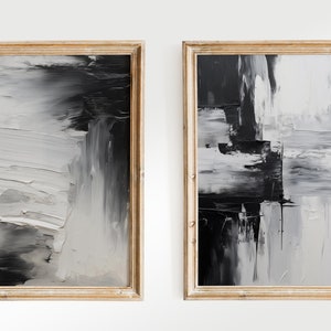 Set of 2 black and white abstract art prints | minimalist art work for home decor