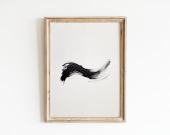 Black and White Abstract Brush Strokes Art Print (Digital Download)